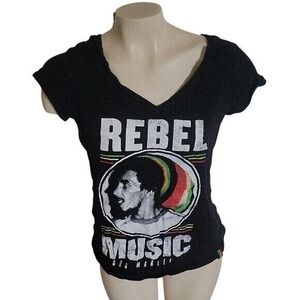 BURNIN BOB MARLEY Black Graphic Fitted Short SleeveT-Shirt XL Reggae Music Retro